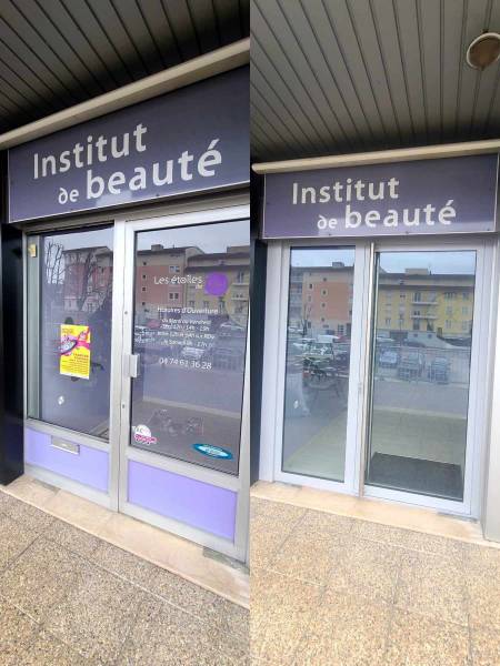 Remplacement des devantures pour l'institut de beauté les étoiles de Mel à Meximieux 01800