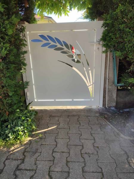 Remplacement intégral de portail et portillon découpe laser épi de blé à Villieu-Loyes-Mollon proche Meximieux